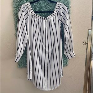 Black & White Stripe Dress: Off the Shoulder